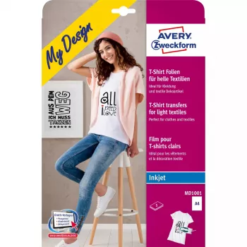 Apģērba pārneses tintes loksnes Avery Zweckform MD1001 — polipropilēna A4 210×297 mm, balta, gaišas krāsas, iepakojumā 5