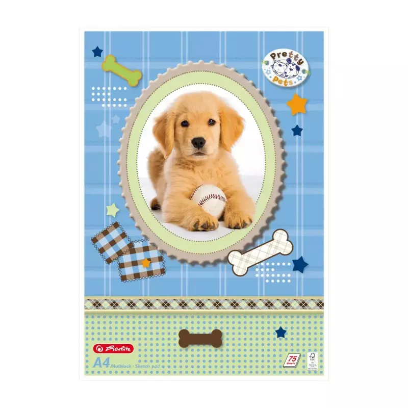 Herlitz Pretty Pets zīmēšanas bloks A4, 75 lapas, 70 g/m2, dažādi dizaini, 5 gab. iepakojums