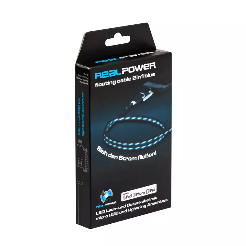 USB A/Lightning kabelis RealPower 0,75 m melns/zils