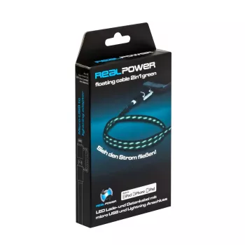 USB A/Lightning kabelis RealPower 0,75 m melns/zaļš