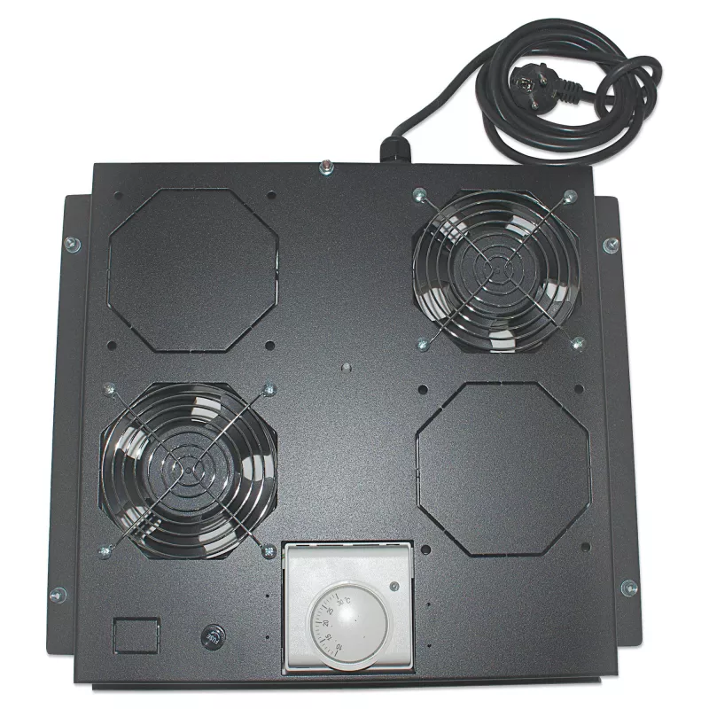 Intellinet 2 ventilatoru ventilācijas bloks 19 collu statīviem, jumta stiprinājums, ar termostatu, melns