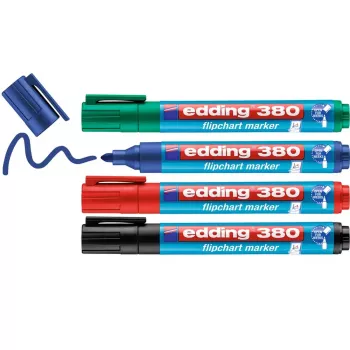 Marķieru komplekts Edding 380 ar apaļo uzgali, melns, zils, zaļš, sarkans