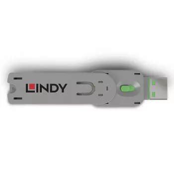 Lindy USB Type A pieslēgvietu bloķētāja atslēga, zaļa, Pieslēgvietu bloķētāja atslēga, USB Type-A, Zaļa, Akrilnitrila butadiēna stirols (ABS), 1 gab., Polietilēna maisiņš
