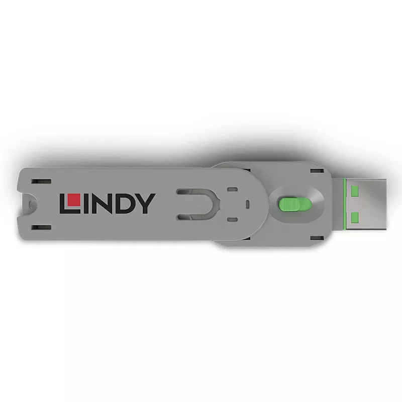 Lindy USB Type A pieslēgvietu bloķētāja atslēga, zaļa, Pieslēgvietu bloķētāja atslēga, USB Type-A, Zaļa, Akrilnitrila butadiēna stirols (ABS), 1 gab., Polietilēna maisiņš