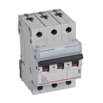 Strāvas slēdzis Legrand Tx3 C25A 3‑polu 6 kA 3‑moduļu (MPN 403547)