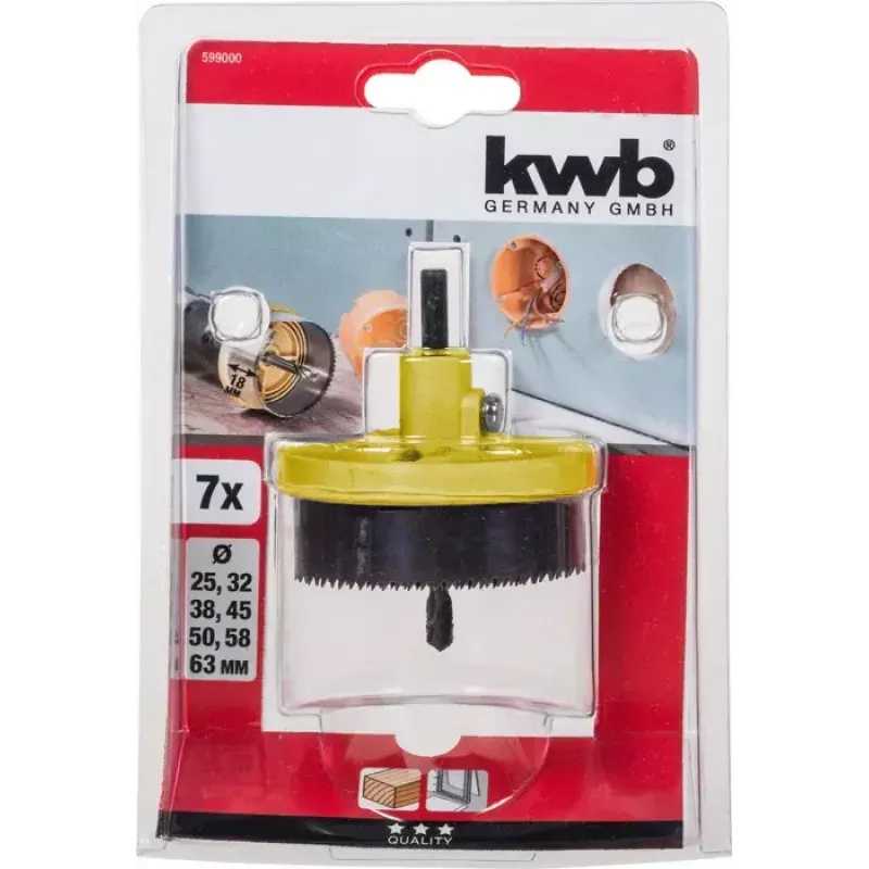Caurumu zāģu komplekts KWB 599000 7 gabali 6.3 cm plastmasai un kokam