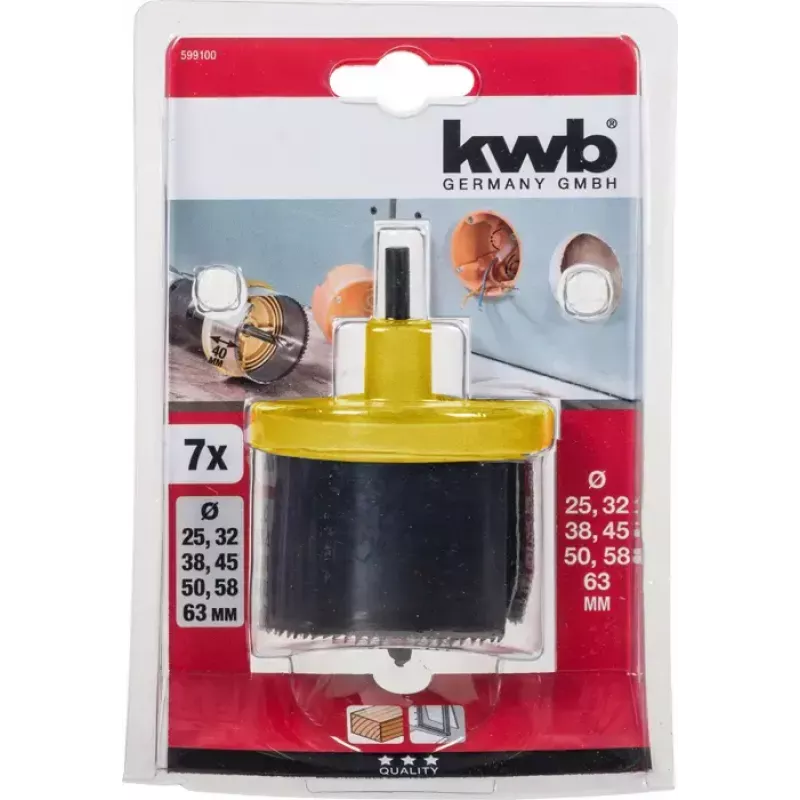 Hole saw set KWB 599100 7 gab. 6,3 cm kokam un plastmasai