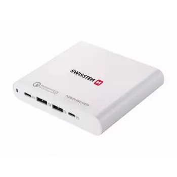 Ceļojumu lādētājs SWISSTEN SW-TCH-87W-PD30-QC30-W — 87W, PD 3.0, QC 3.0, viedtālruņiem un klēpjdatoriem