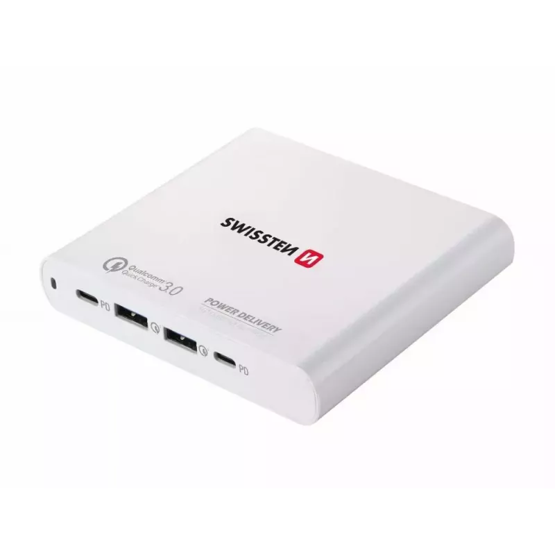 Ceļojumu lādētājs SWISSTEN SW-TCH-87W-PD30-QC30-W — 87W, PD 3.0, QC 3.0, viedtālruņiem un klēpjdatoriem