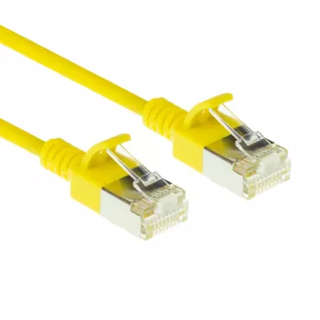 ACT Dzeltens 1 metrs LSZH U/FTP CAT6A datu centra plānais komutācijas kabelis bez aizķeršanās ar RJ45 savienotājiem