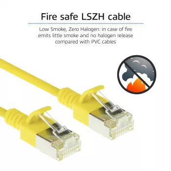 ACT dzeltens 1,5 metru LSZH U/FTP CAT6A datu centra plāns komutācijas kabelis ar aizsargājošiem RJ45 savienotājiem