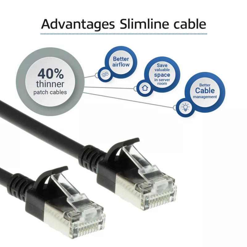 ACT melns 3 metru LSZH U/FTP CAT6A datacentra plānā pārlēkuma kabelis ar aizsargātiem RJ45 savienotājiem