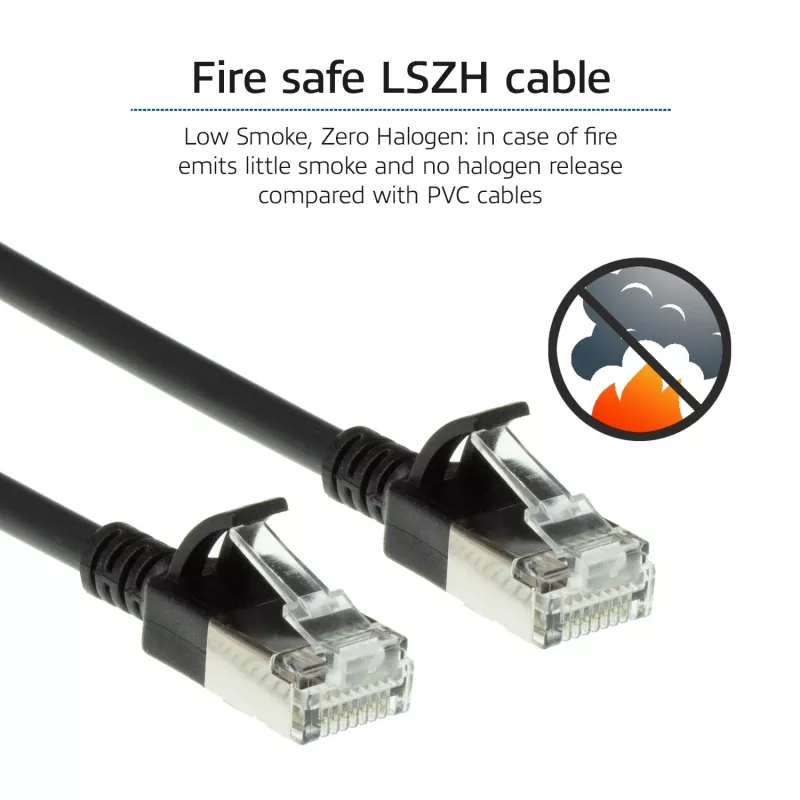 ACT melns 3 metru LSZH U/FTP CAT6A datacentra plānā pārlēkuma kabelis ar aizsargātiem RJ45 savienotājiem