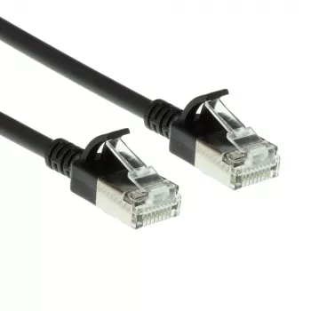 ACT melns 5 metru LSZH U/FTP CAT6A datacentra plānā profila komutācijas kabelis, bez aizķeršanās, ar RJ45 savienotājiem