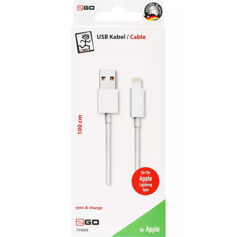 Lightning kabelis 2GO 794888 1m Balts USB B