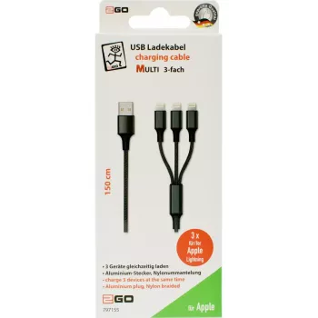 Lightning kabelis 2GO 797155 1.5m Melns USB B USB C Micro-USB B