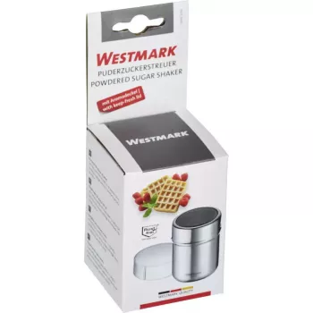 Cukura dozators Westmark 69502260 — apaļš nerūsējošā tērauda korpuss ar polipropilēna detaļām, 62×62×82 mm