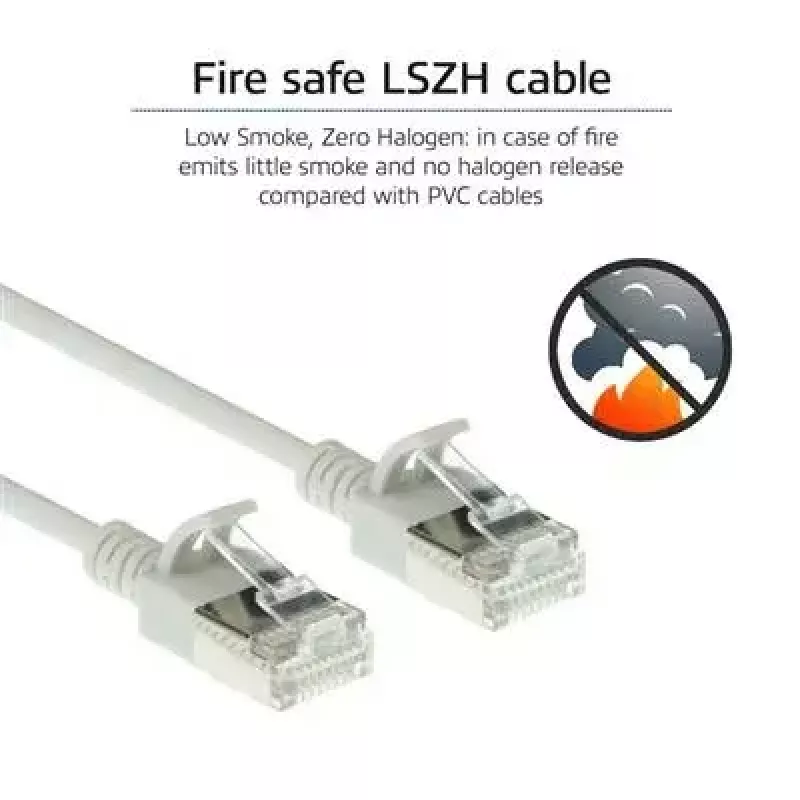 ACT pelēks 10 m LSZH U/FTP CAT6A datacentra plānais komutācijas kabelis ar neaizķeramiem RJ45 savienotājiem