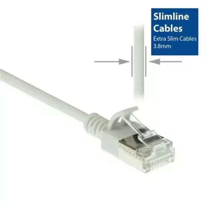ACT pelēks 10 m LSZH U/FTP CAT6A datacentra plānais komutācijas kabelis ar neaizķeramiem RJ45 savienotājiem