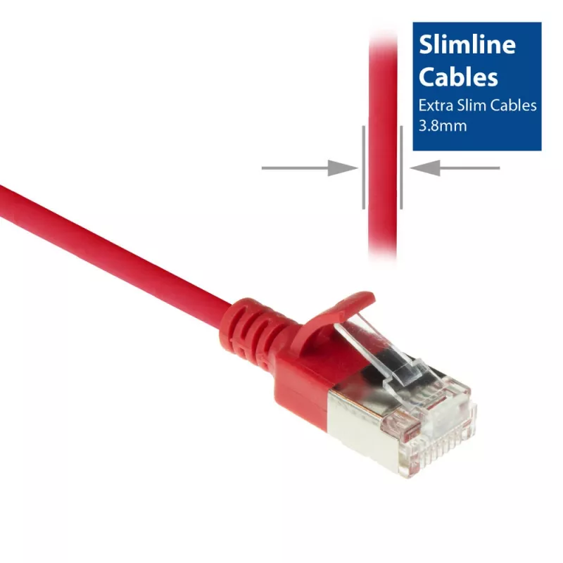 ACT sarkans 10 metru LSZH U/FTP CAT6A datacentra plānais komutācijas kabelis bez aizķeršanās ar RJ45 savienotājiem