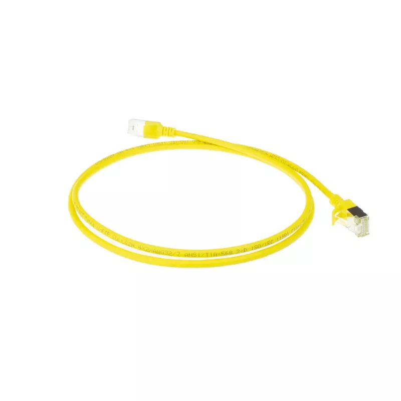 ACT dzeltenais 7 m LSZH U/FTP CAT6A datu centra plānsavienojuma kabelis ar nesaaugšanas RJ45 savienotājiem
