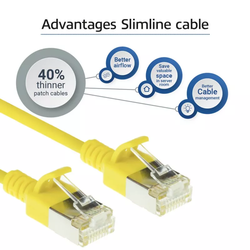 ACT dzeltens 10 m LSZH U/FTP CAT6A datu centra plānais komutācijas kabelis ar aizsargātiem RJ45 savienotājiem