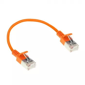 ACT oranžs 0,5 metru LSZH U/FTP CAT6A datu centra plānais savienojuma vads ar aizsardzību pret aizķeršanos un RJ45 savienotājiem
