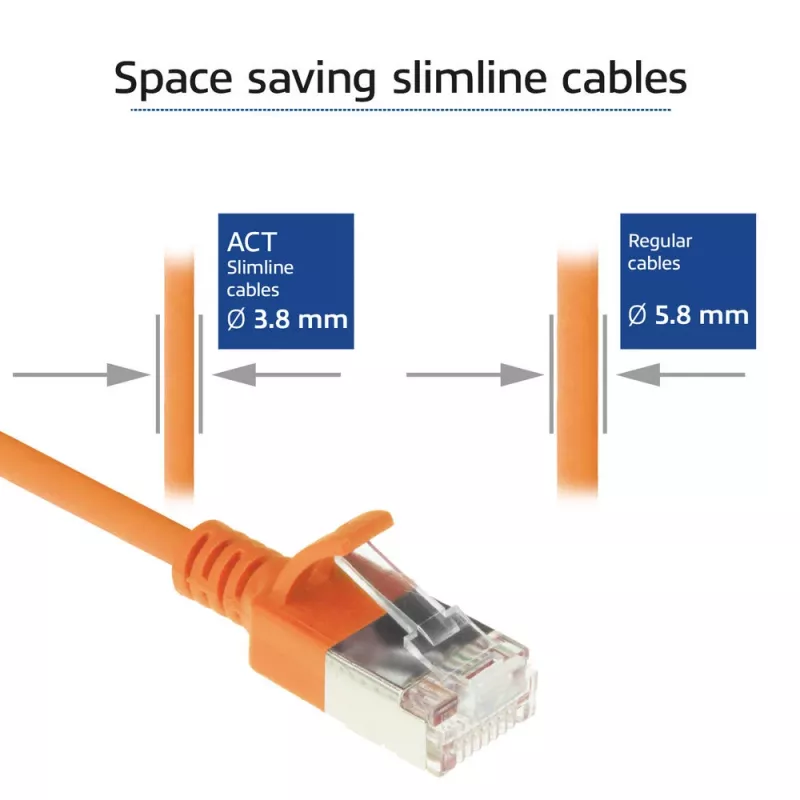 ACT Oranžs 3 metru LSZH U/FTP CAT6A datacentra plānā plākstera vads ar aizsargātiem RJ45 savienotājiem