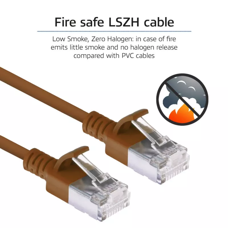ACT brūns 1 metrs LSZH U/FTP CAT6A datu centra plānvada komutācijas kabelis ar aizsargātiem RJ45 savienotājiem