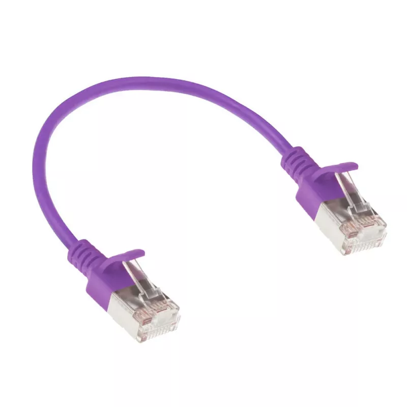 ACT purpura 0,5 metru LSZH U/FTP CAT6A datu centra plānā ielāpa kabelis ar aizsargātiem savienotājiem un RJ45 spraudņiem