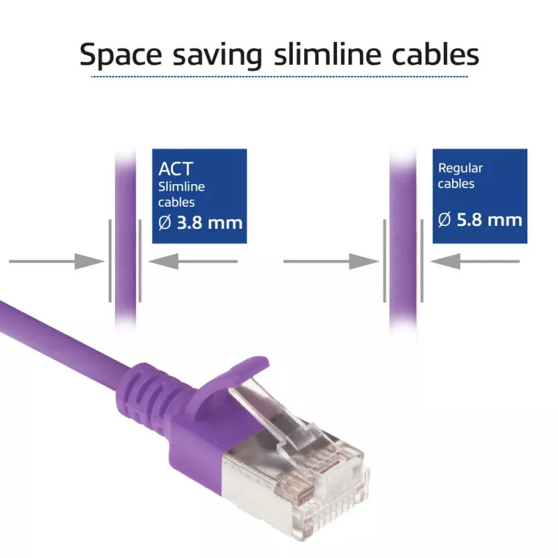 ACT violeta 1 metrs LSZH U/FTP CAT6A datu centra plānas pārlēciena vads ar RJ45 savienotājiem
