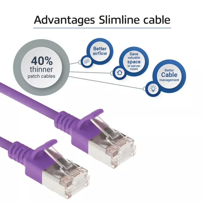 ACT violeta 1 metrs LSZH U/FTP CAT6A datu centra plānas pārlēciena vads ar RJ45 savienotājiem
