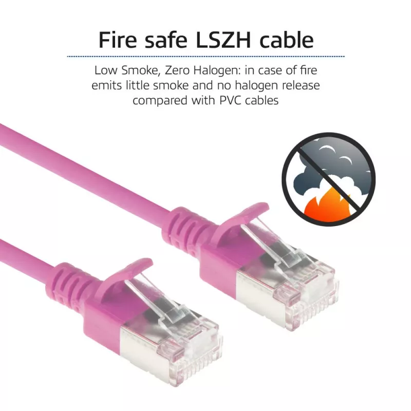 ACT rozā 1 metrs LSZH U/FTP CAT6A datu centra plāns savienotājvads bez aizķeršanās ar RJ45 savienotājiem