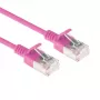 ACT rozā 0,25 m LSZH U/FTP CAT6A datu centra plānās pārslēgšanas kabelis ar nesaaķējamiem RJ45 savienotājiem