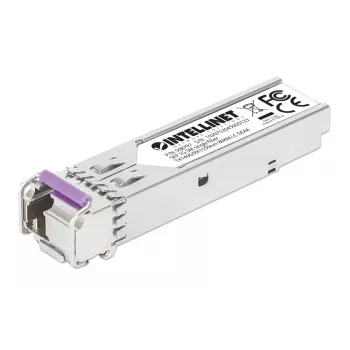 Intellinet Gigabit Fiber WDM Bi-Directional SFP Optical raiduztvērējs Module 1000Base-BX-U (LC) vienmoda ports, 80 km (50 jūdzes), BiDi WDM (RX1550/TX1490), MSA saderīgs maksimālai saderībai, Sudraba