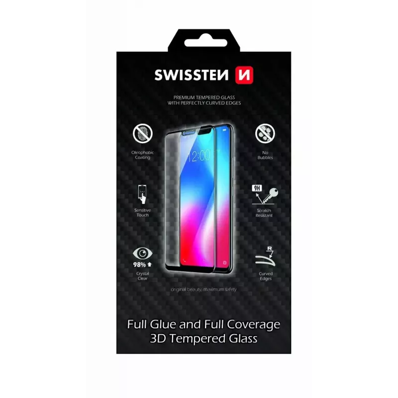 Rūdīta stikla ekrāna aizsargs SWISSTEN 3D Full Glue Samsung Galaxy S20 Ultra — pilna pārklājuma, melns