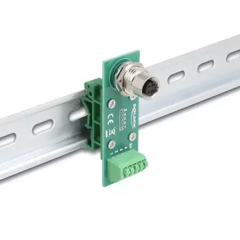 DeLOCK M12 pārejas moduļa adapteris 4 kontaktu A-kodēta sievišķā savienotāja uz 5 kontaktu spaiļu bloku
