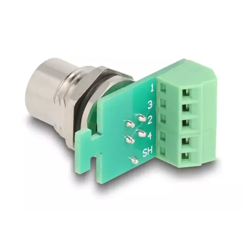 DeLOCK M12 pārveidotāja adapteris, 4 kontaktu A‑kodēta ligzda uz 5 kontaktu spaiļu bloku