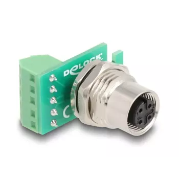 DeLOCK M12 pārveidotāja adapteris, 4 kontaktu A‑kodēta ligzda uz 5 kontaktu spaiļu bloku