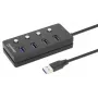 Manhattan USB-C dokstacija/cetrportu centrmezgls ar ieslēgšanas/izslēgšanas slēdzi katram portam: USB-A (x4), 5 Gb/s (USB 3.2 Gen1 jeb USB 3.0), universāls visām ierīcēm, barošana no kopnes vai maiņstrāvas (papildu ligzda, nav iekļauta), kabelis 1,5 m, SuperSpeed USB, melns, trīs gadu garantija