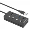 Manhattan USB-C dokstacija/cetrportu centrmezgls ar ieslēgšanas/izslēgšanas slēdzi katram portam: USB-A (x4), 5 Gb/s (USB 3.2 Gen1 jeb USB 3.0), universāls visām ierīcēm, barošana no kopnes vai maiņstrāvas (papildu ligzda, nav iekļauta), kabelis 1,5 m, SuperSpeed USB, melns, trīs gadu garantija
