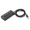 Manhattan USB-C dokstacija/cetrportu centrmezgls ar ieslēgšanas/izslēgšanas slēdzi katram portam: USB-A (x4), 5 Gb/s (USB 3.2 Gen1 jeb USB 3.0), universāls visām ierīcēm, barošana no kopnes vai maiņstrāvas (papildu ligzda, nav iekļauta), kabelis 1,5 m, SuperSpeed USB, melns, trīs gadu garantija