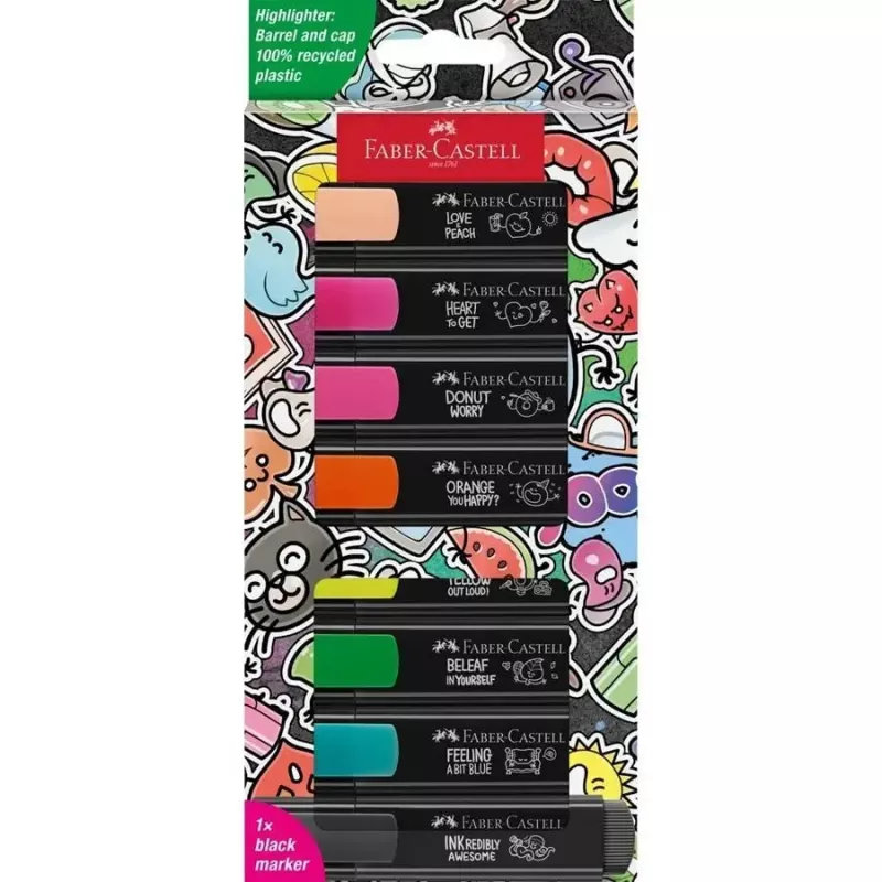 Marķieru komplekts Faber-Castell Textliner Graffiti 8 gab. ar slīpu uzgali Bēšs Melns Zils Zaļš Gaiši rozā Oranžs Rozā Dzeltens