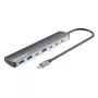 Manhattan USB-C dokstacija/centrmezgls, 7 pieslēgvietas (3x USB-A, 3x USB-C), ar Power Delivery (PD) 100 W – nepieciešams ārējs USB-C lādētājs (nav iekļauts). Barošana caur USB (nav nepieciešams ārējs barošanas avots), ja PD netiek izmantots, alumīnija korpuss