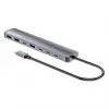 Manhattan USB-C dokstacija/centrmezgls, 7 pieslēgvietas (3x USB-A, 3x USB-C), ar Power Delivery (PD) 100 W – nepieciešams ārējs USB-C lādētājs (nav iekļauts). Barošana caur USB (nav nepieciešams ārējs barošanas avots), ja PD netiek izmantots, alumīnija korpuss