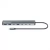 Manhattan USB-C dokstacija/centrmezgls, 7 pieslēgvietas (3x USB-A, 3x USB-C), ar Power Delivery (PD) 100 W – nepieciešams ārējs USB-C lādētājs (nav iekļauts). Barošana caur USB (nav nepieciešams ārējs barošanas avots), ja PD netiek izmantots, alumīnija korpuss