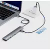 Manhattan USB-C dokstacija/centrmezgls, 7 pieslēgvietas (3x USB-A, 3x USB-C), ar Power Delivery (PD) 100 W – nepieciešams ārējs USB-C lādētājs (nav iekļauts). Barošana caur USB (nav nepieciešams ārējs barošanas avots), ja PD netiek izmantots, alumīnija korpuss