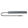 Manhattan USB-C dokstacija/centrmezgls, 7 pieslēgvietas (3x USB-A, 3x USB-C), ar Power Delivery (PD) 100 W – nepieciešams ārējs USB-C lādētājs (nav iekļauts). Barošana caur USB (nav nepieciešams ārējs barošanas avots), ja PD netiek izmantots, alumīnija korpuss
