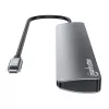 Manhattan USB-C dokstacija/centrmezgls, 7 pieslēgvietas (3x USB-A, 3x USB-C), ar Power Delivery (PD) 100 W – nepieciešams ārējs USB-C lādētājs (nav iekļauts). Barošana caur USB (nav nepieciešams ārējs barošanas avots), ja PD netiek izmantots, alumīnija korpuss