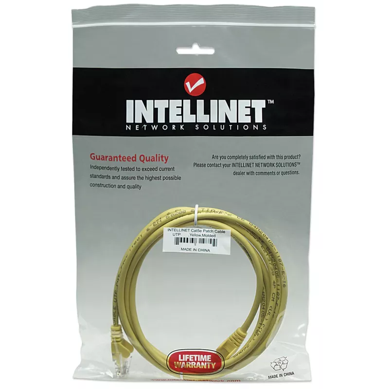 Intellinet tīkla ielāpu vads, Cat5e, 1 m, dzeltens, CCA, U/UTP, PVC, RJ45, apzeltīti kontakti, neaizķerams, ar aizsargvāciņu, mūža garantija